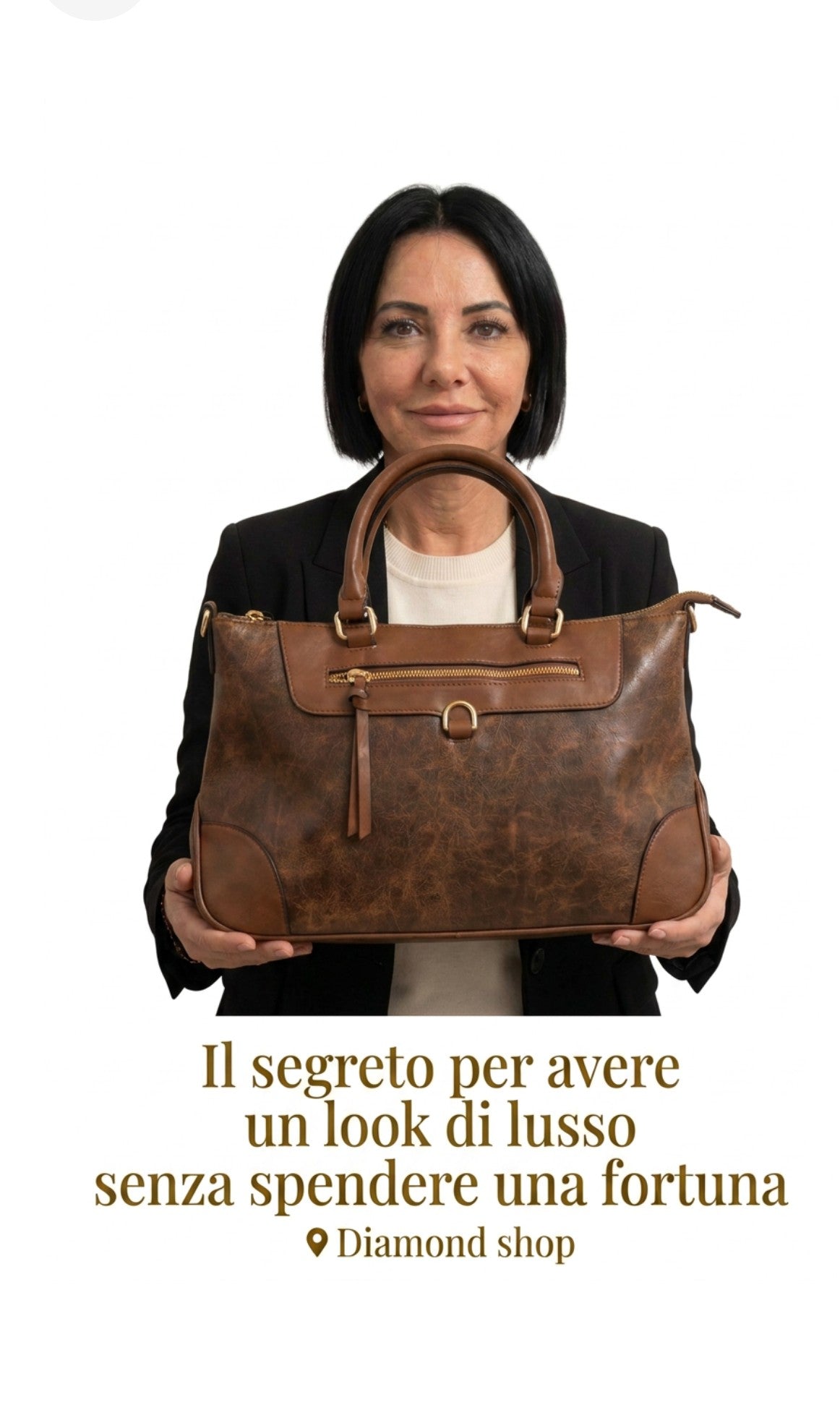 Borsa a mano effetto vintage con dettagli dorati