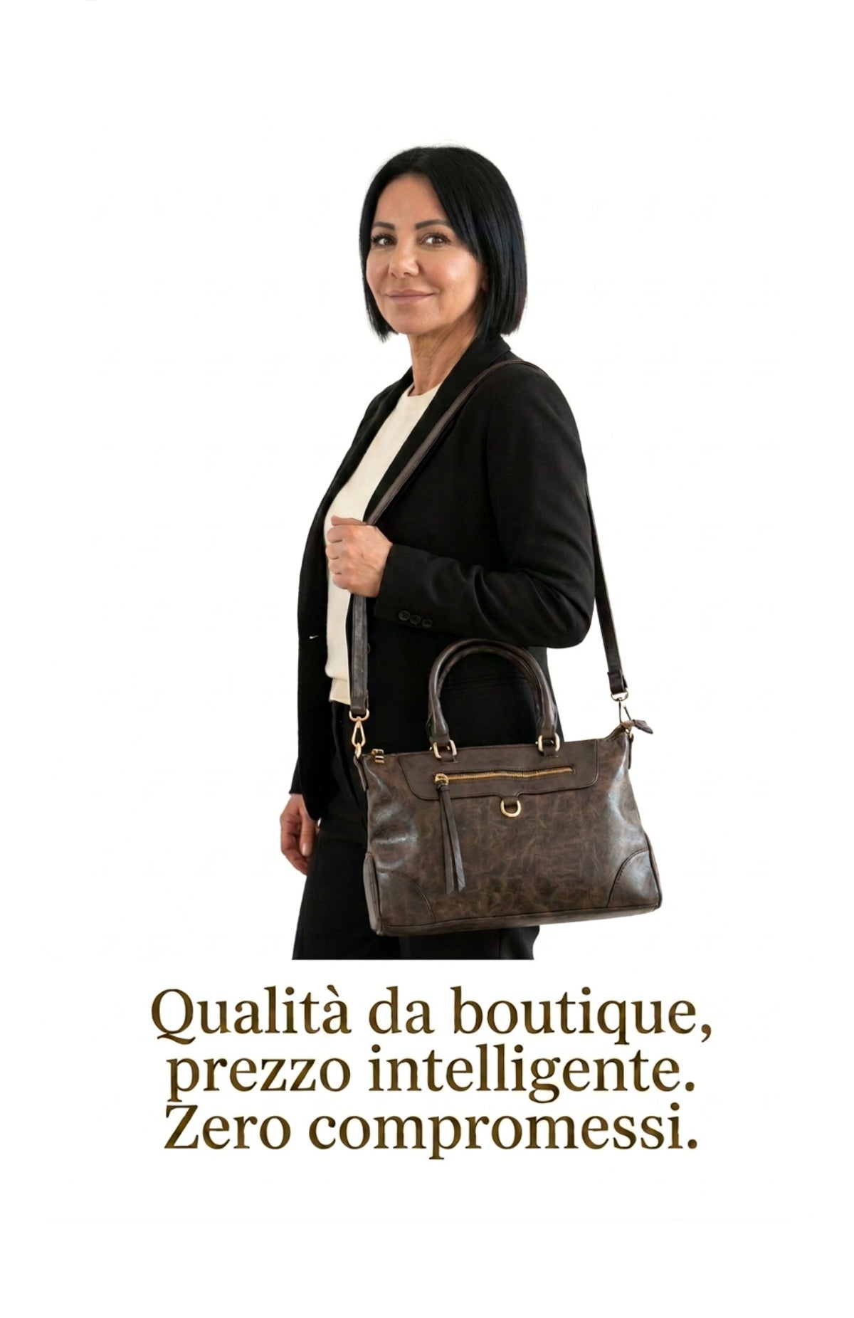 Borsa a mano effetto vintage con dettagli dorati