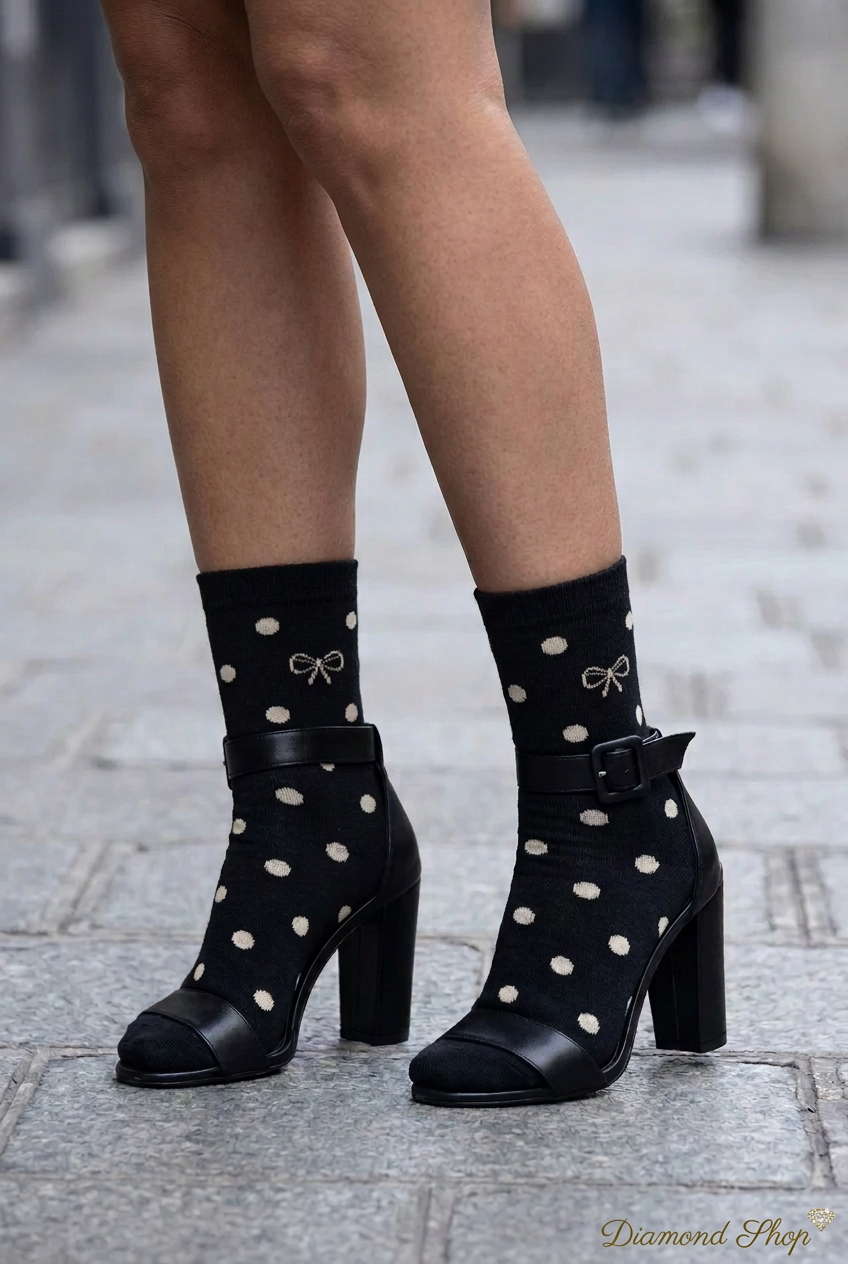 Calzini neri a pois con sandalo e logo Diamond Shop