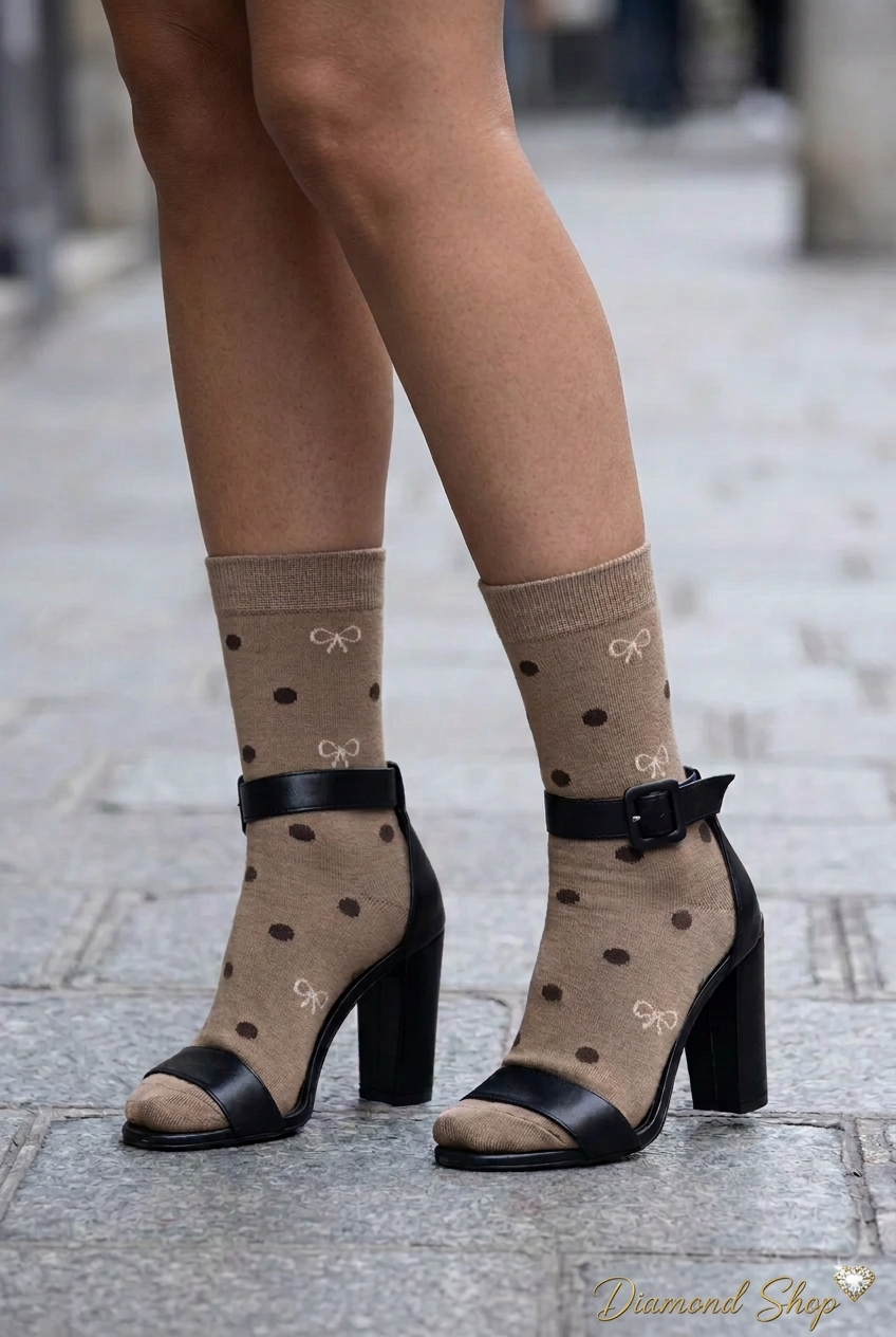 Calzini tortora a pois con sandalo e logo Diamond Shop