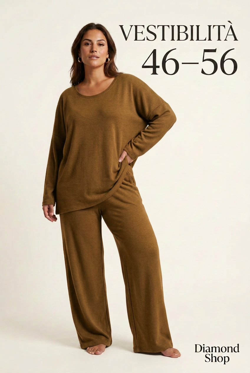 Completo cammello su modella curvy, vestibilità 46–56, Diamond Shop