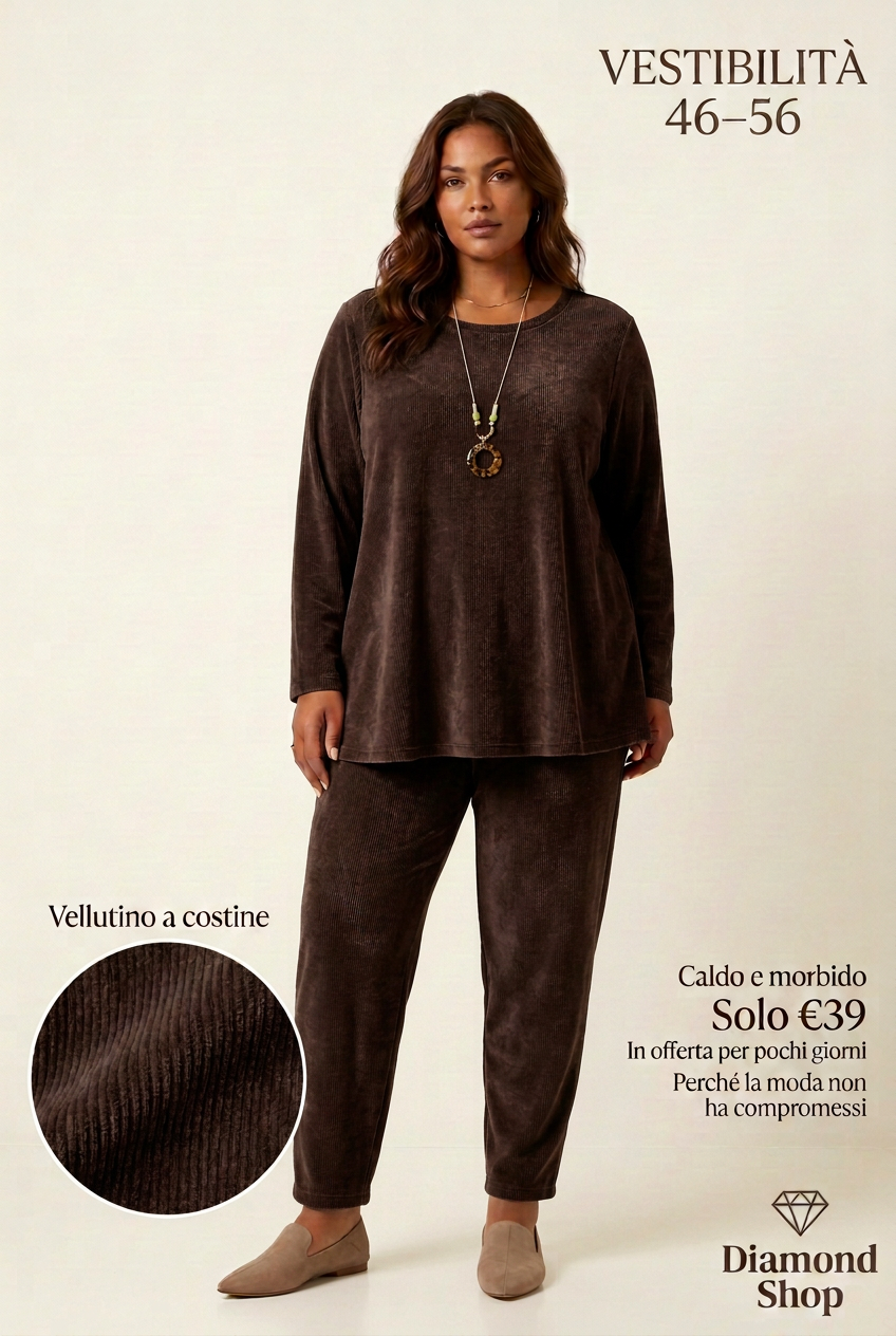 Completo curvy testa di moro in vellutino a costine, vestibilità 46–56