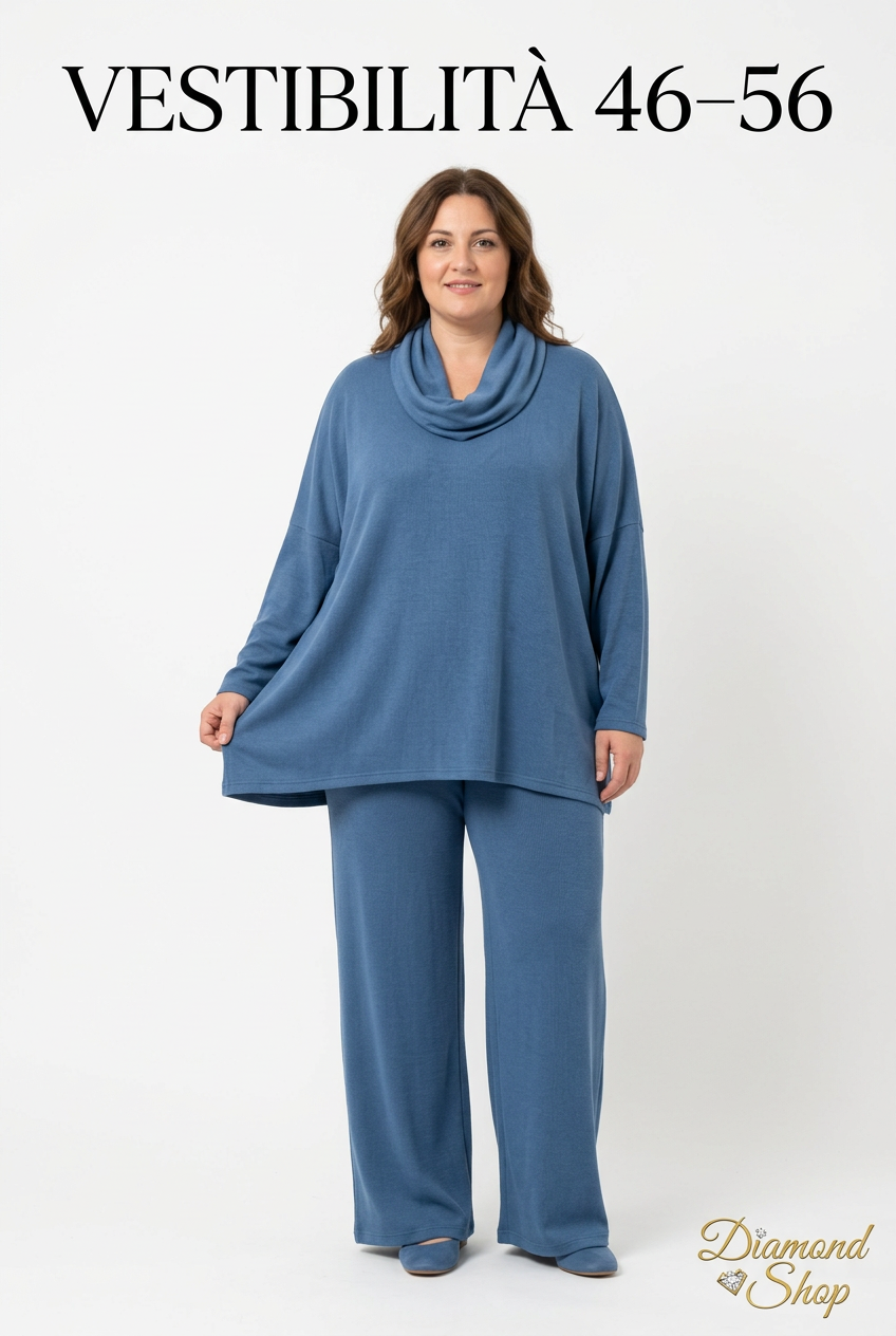 Coordinato Curvy blu avio, vestibilità 46–56, Diamond Shop