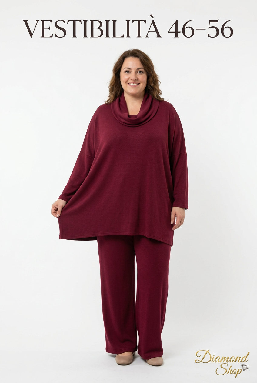 Coordinato Curvy bordeaux, vestibilità 46–56, Diamond Shop