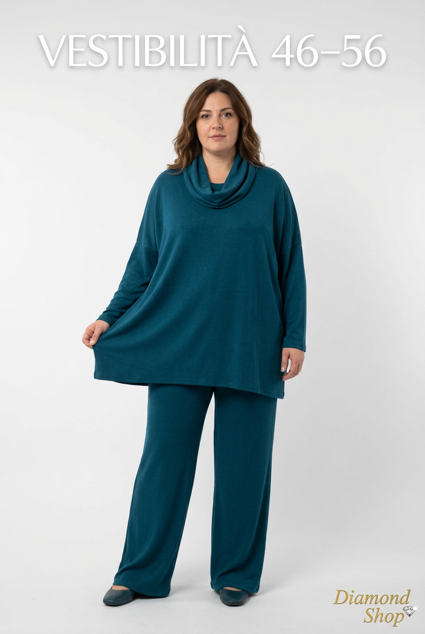 Coordinato Curvy petrolio, vestibilità 46–56, Diamond Shop