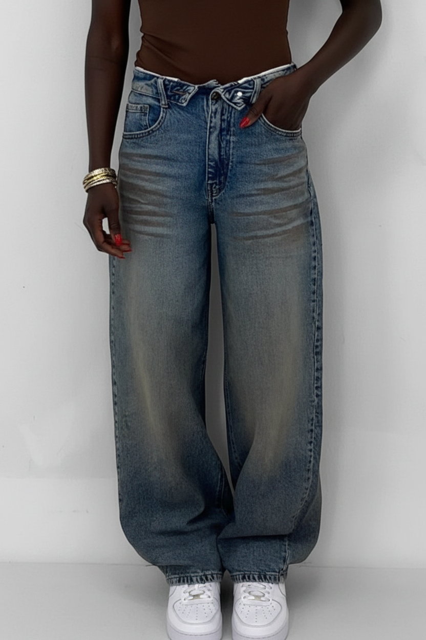 ✅ Baggy  Wide-Leg a gamba extra ampia.denim più richiesto del momento🌟 tendenza effetto sabbiato