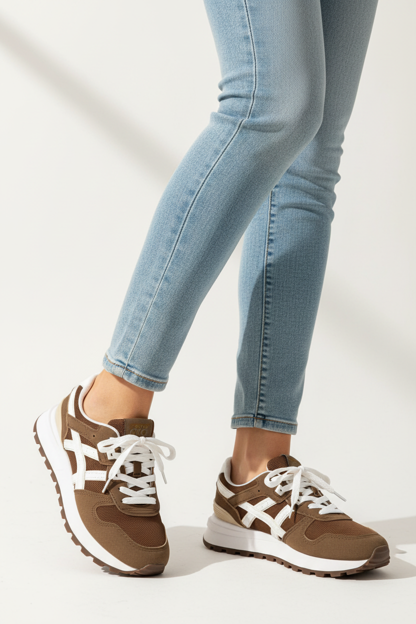 Sneakers Donna Athletic Urban – 3 colori         Beige/ marrone _  Marrone/ Bianco _   Panna/Marrone