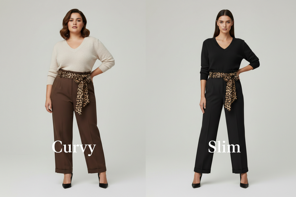 Outfit  : COMPLETO Pantalone Largo Elegante Cioccolato  Elasticizzato con Cintura Inclusa –   + Pullover Taglia Unica Slim S M L XL (Veste 40-48).           Tg Curvy: 2XL 3XL ( VESTE 50_54)