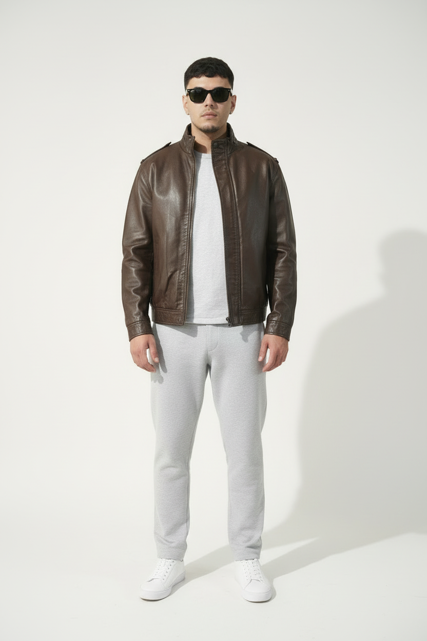 Giacca Bomber in Ecopelle Color Cioccolato (Taglie dalla S alla 3XL)
