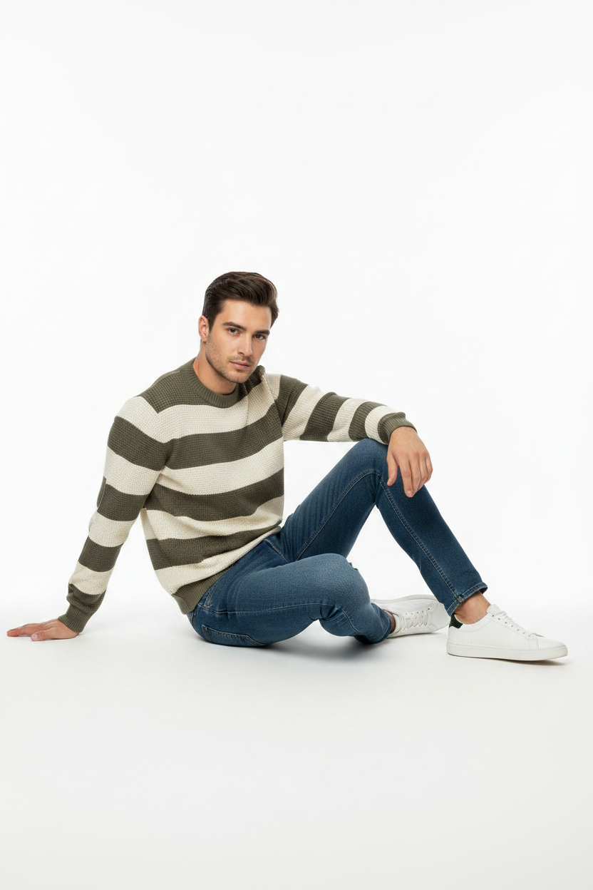 Pullover Uomo a Righe in Maglia Tricot