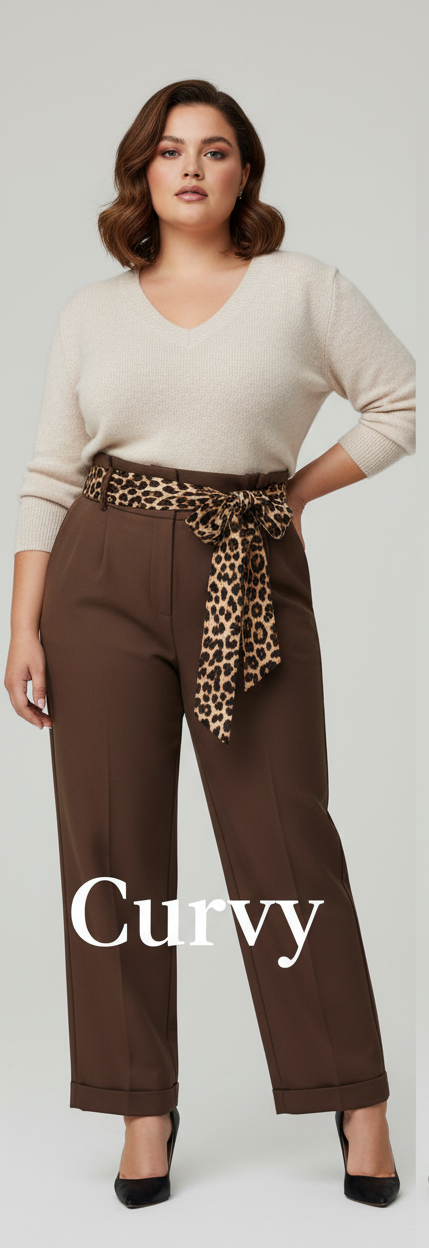 Outfit  : COMPLETO Pantalone Largo Elegante Cioccolato  Elasticizzato con Cintura Inclusa –   + Pullover Taglia Unica Slim S M L XL (Veste 40-48).           Tg Curvy: 2XL 3XL ( VESTE 50_54)