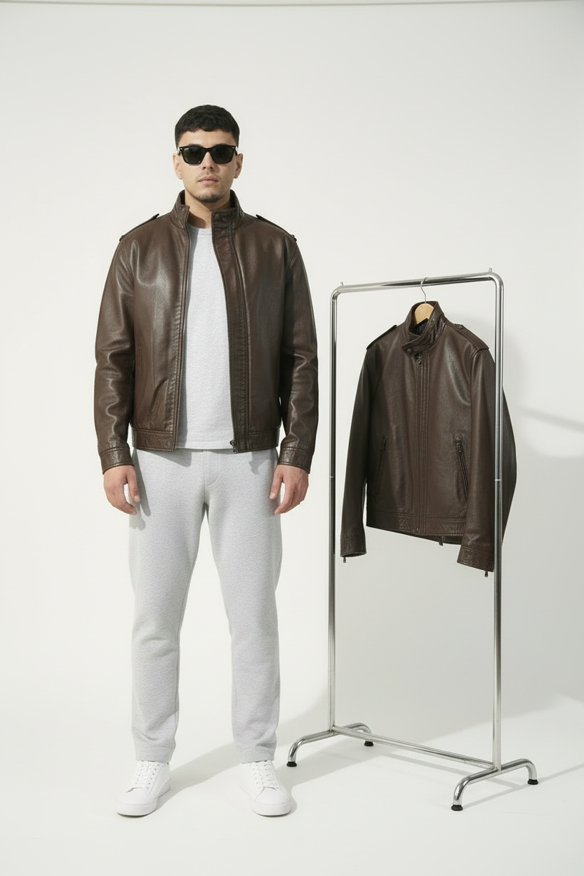 Giacca Bomber in Ecopelle Color Cioccolato (Taglie dalla S alla 3XL)