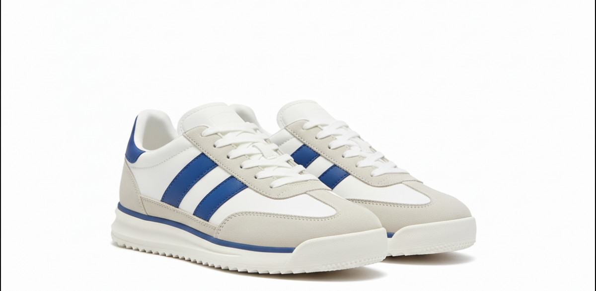 Sneaker Uomo Vintage Urban – Bianco Panna con Dettagli Blu Style