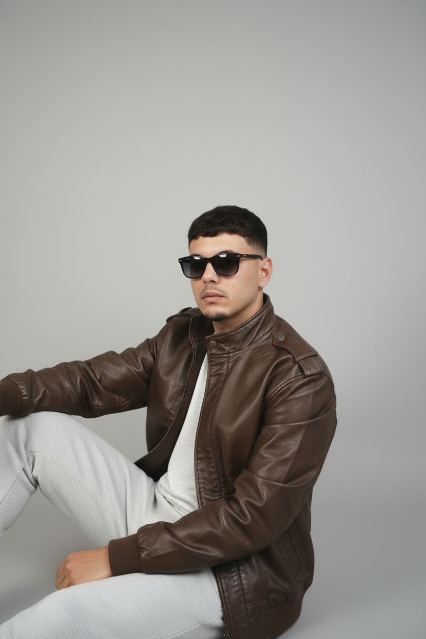 Giacca Bomber in Ecopelle Color Cioccolato (Taglie dalla S alla 3XL)