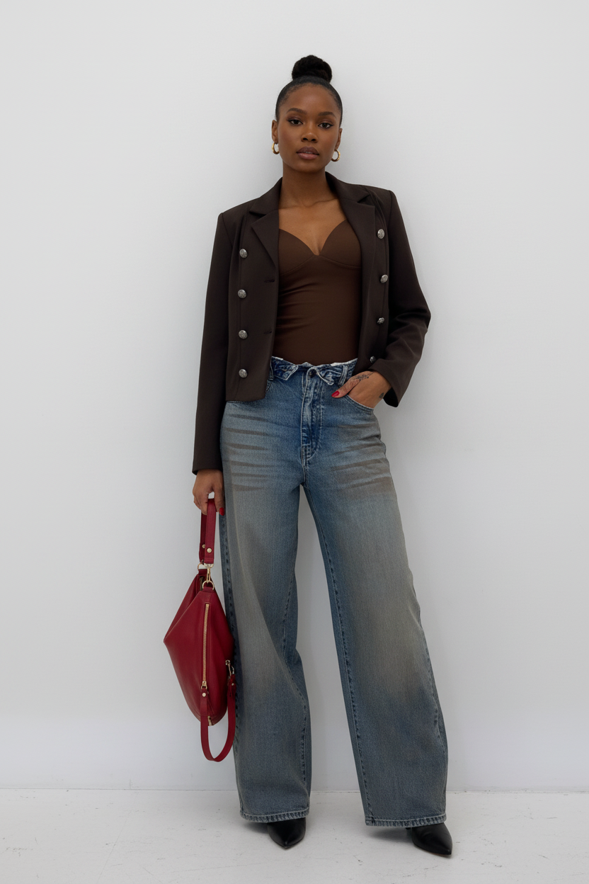 ✅ Baggy  Wide-Leg a gamba extra ampia.denim più richiesto del momento🌟 tendenza effetto sabbiato