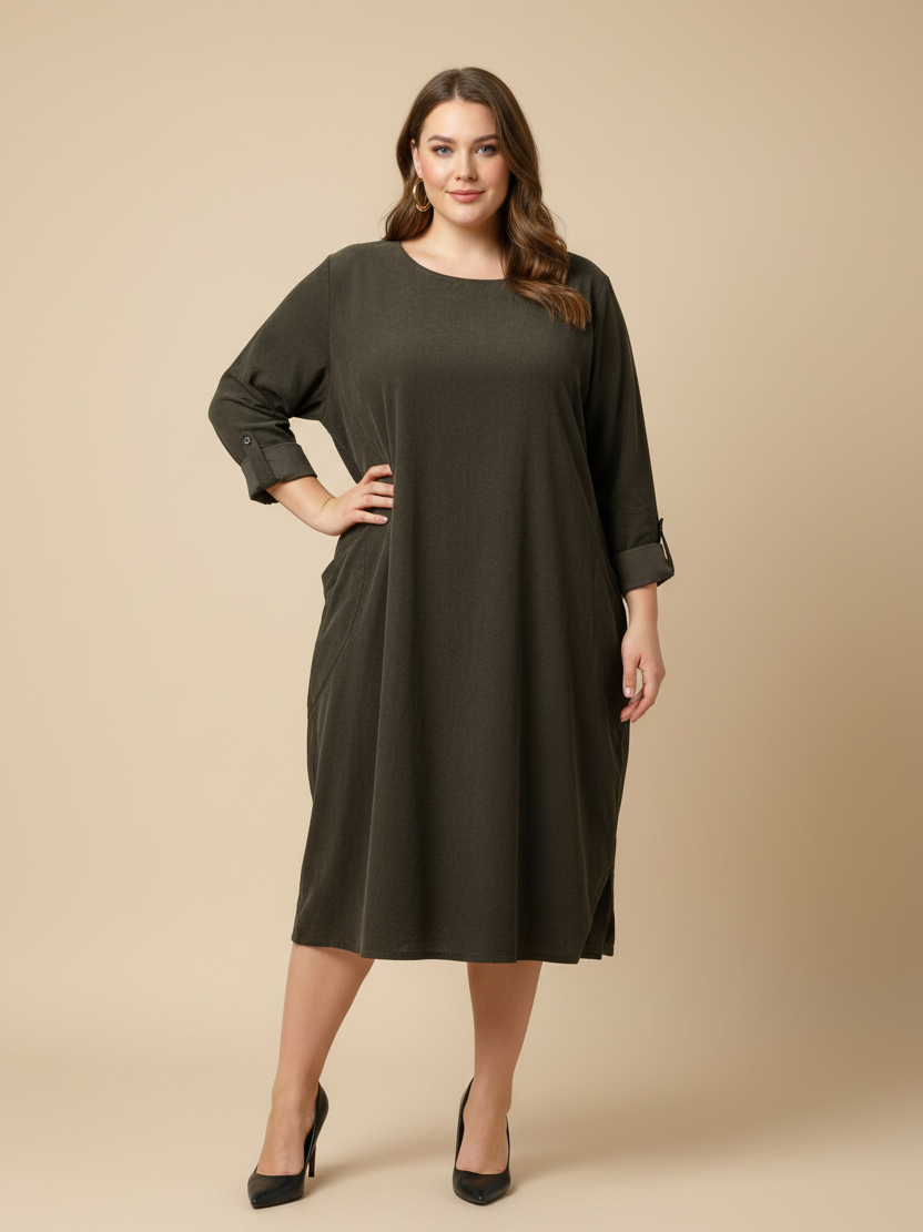 Maxi Vestito  in Micro-Velluto a Costine – Taglie COMFORT Curve 46-56