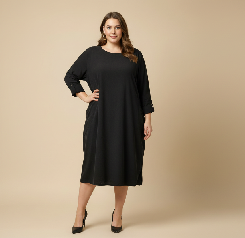 Maxi Vestito  in Micro-Velluto a Costine – Taglie COMFORT Curve 46-56