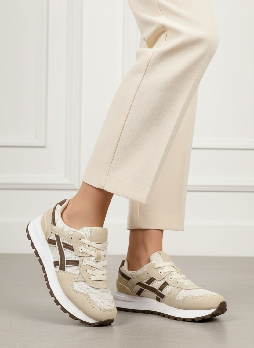 Sneakers Donna Athletic Urban – 3 colori         Beige/ marrone _  Marrone/ Bianco _   Panna/Marrone