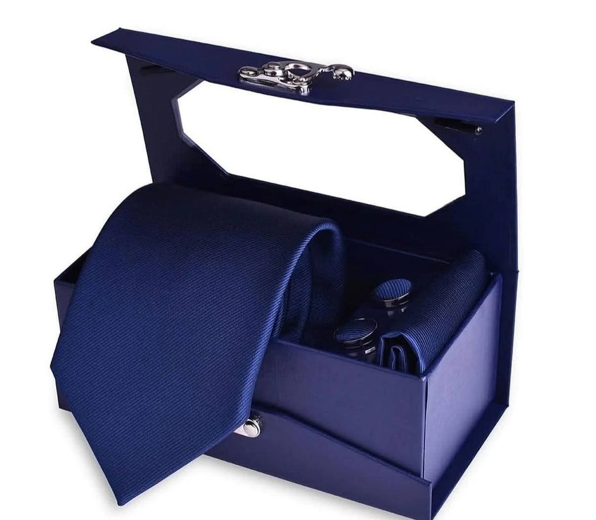 Set Regalo Uomo 3 colori Elegante: Cravatta Bordeaux  _ Blu _rosso con Fazzoletto da Taschino e Gemelli Coordinati – Confezione Premium