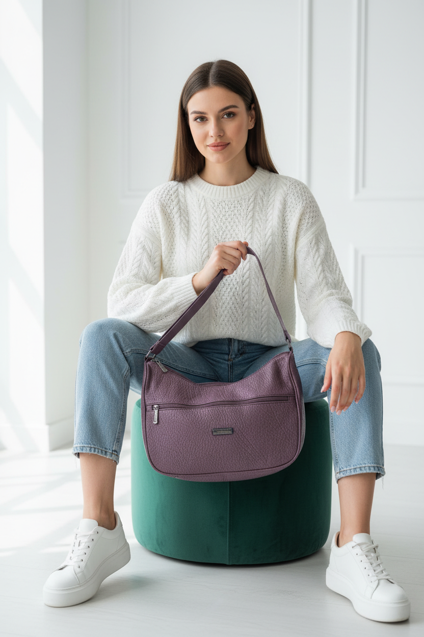 Borsa a Tracolla mezza luna "Charro" –  Melanzana