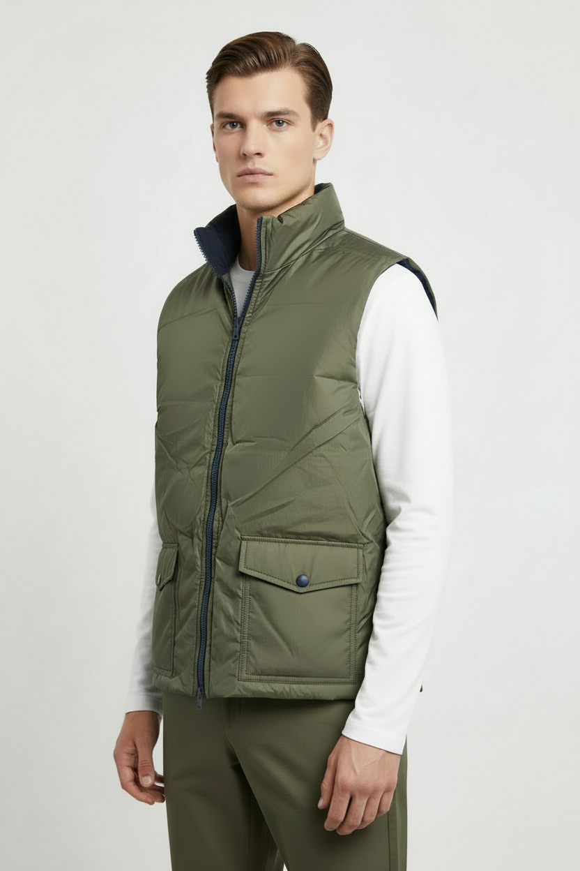 2 LOOK IN 1 💥 Il capo definitivo per il tuo stile urban è arrivato!   Smanicato Imbottito Reversibile Blu e Verde Militare – Urban Style)  M_ 3XL