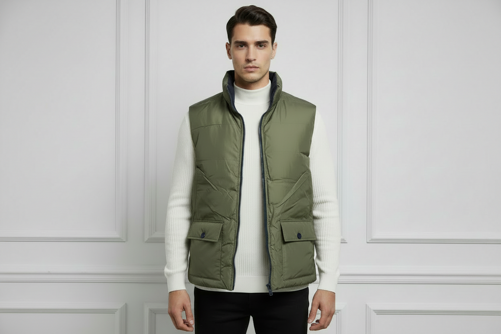 2 LOOK IN 1 💥 Il capo definitivo per il tuo stile urban è arrivato!   Smanicato Imbottito Reversibile Blu e Verde Militare – Urban Style)  M_ 3XL