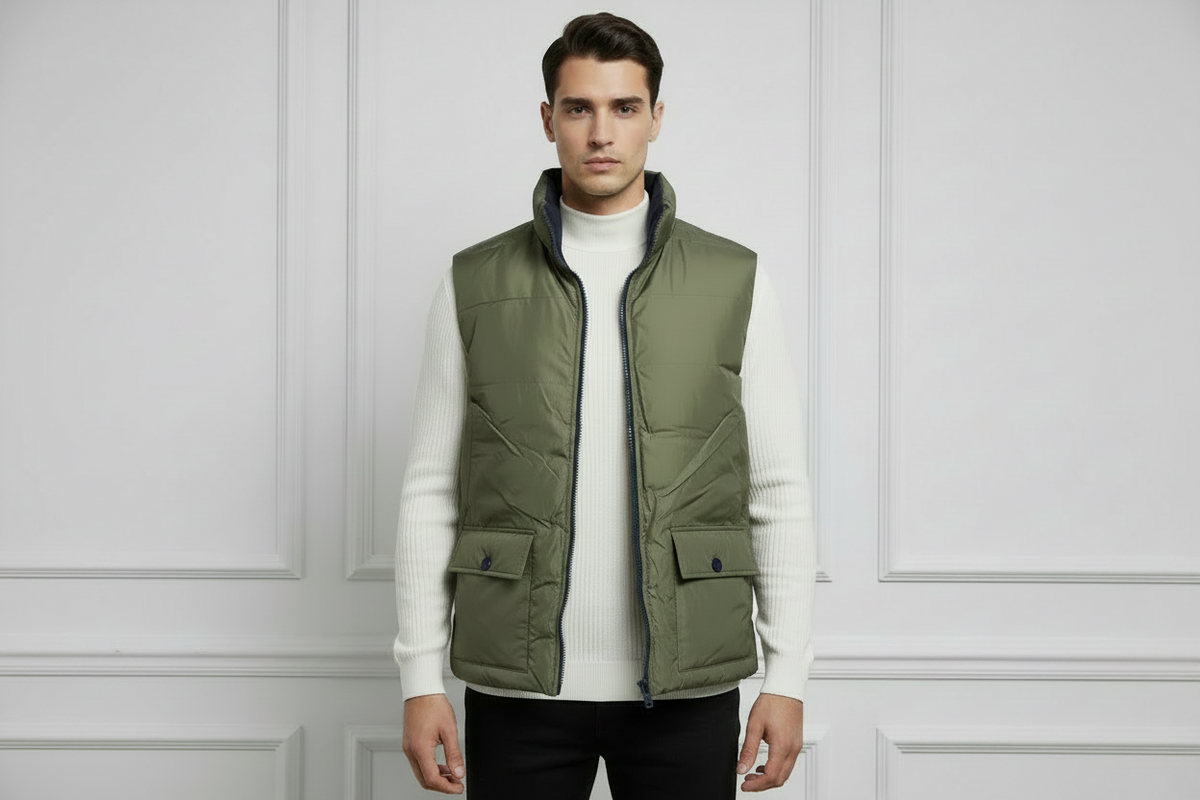 2 LOOK IN 1 💥 Il capo definitivo per il tuo stile urban è arrivato!   Smanicato Imbottito Reversibile Blu e Verde Militare – Urban Style)  M_ 3XL