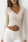 Crop Top A Costine Con Scollo Incrociato