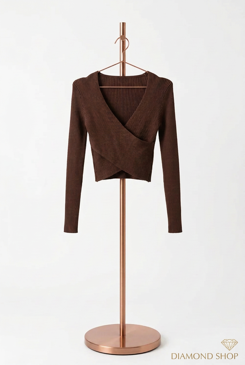 Crop Top A Costine Con Scollo Incrociato