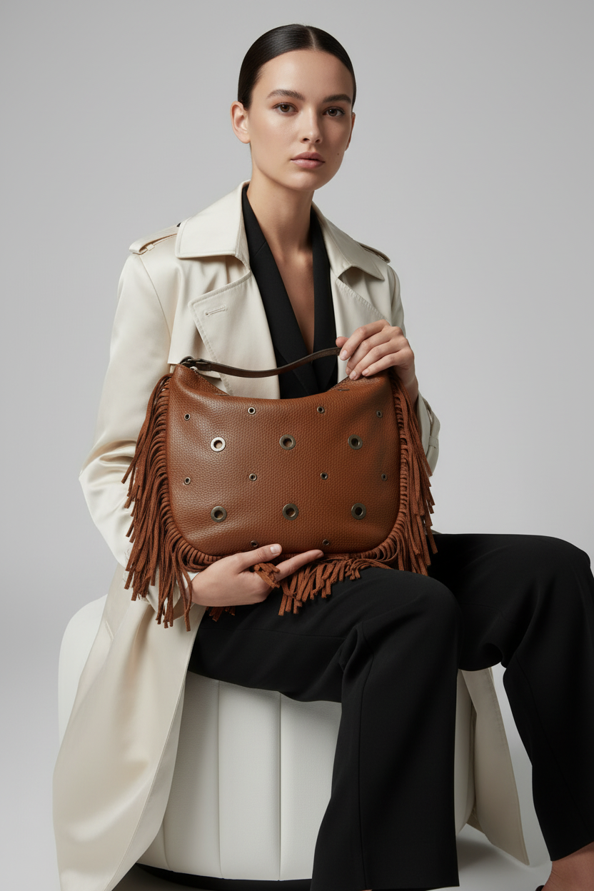 ✨ NEW ARRIVAL • Collezione Diamond ✨Borsa Hobo -Chic Frange Stile contemporaneo, urban, di grande tendenza.